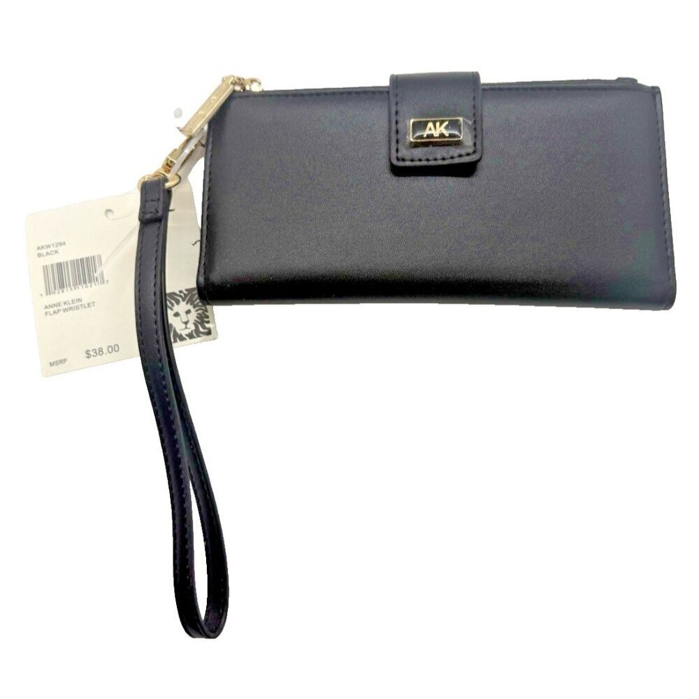 New Anne Klein Elegant Black Flap Wristlet Logo Wallet Christmas Gift AKW1294